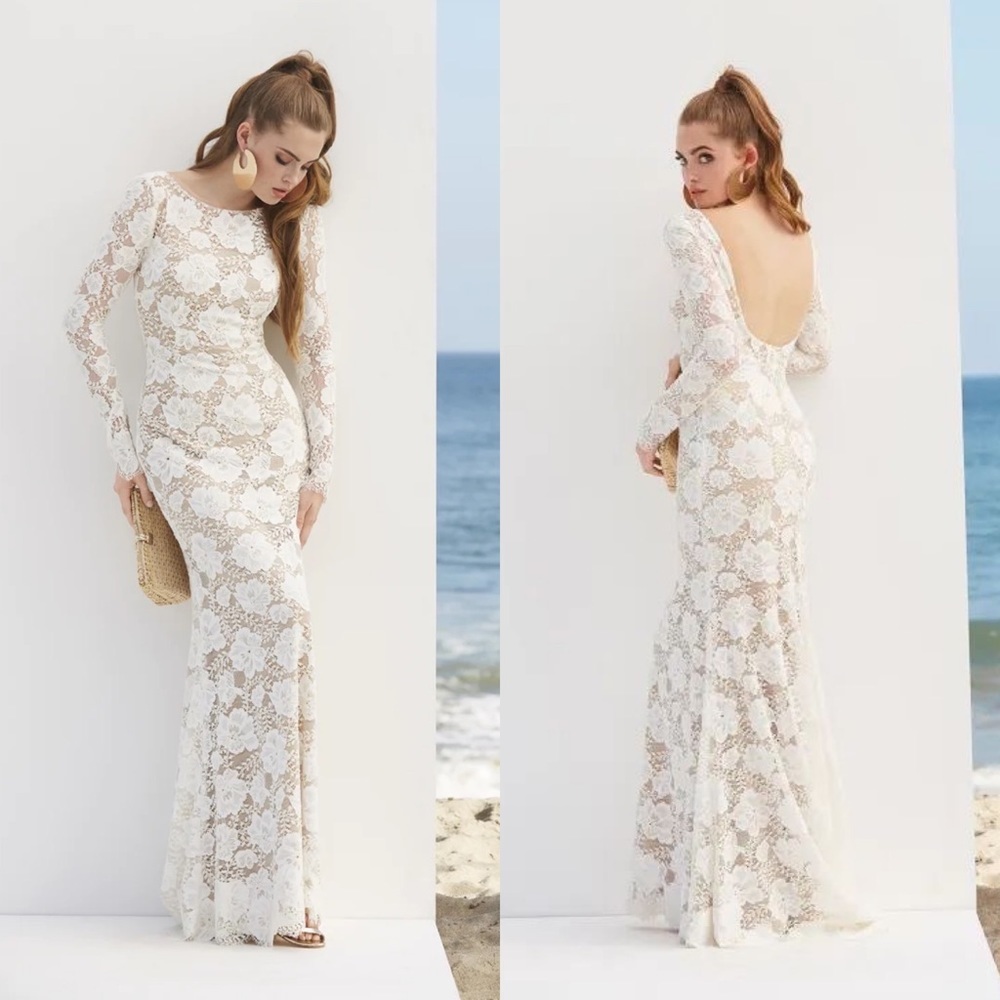 Watters Dress Shepard Eyelash Lace Long-Sleeve Wedding Floral Ivory 12 NWT